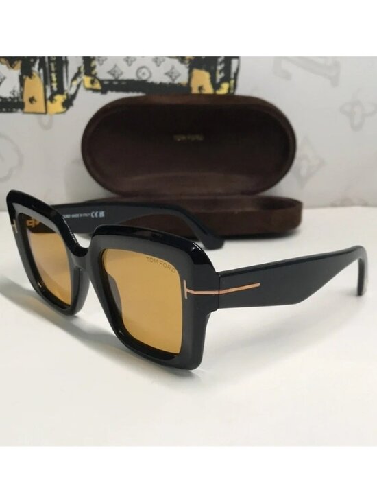 New Authentic Tom Ford TF1157 01E “Esme” Sunglasses – Shiny Black with Brown Len main image 4